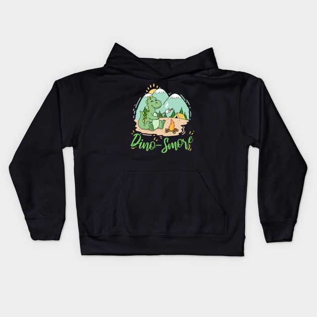 Dino S'mores Camping Gift Dinosaur Camp Smores Adult Kids Print Kids Hoodie by Linco